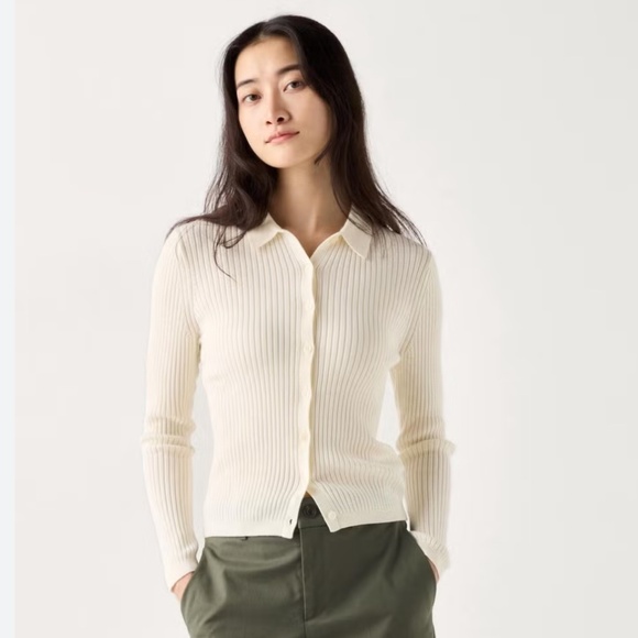 UNIQLO Cream Merino Wool Polo Cardigan Size M - Picture 1 of 14